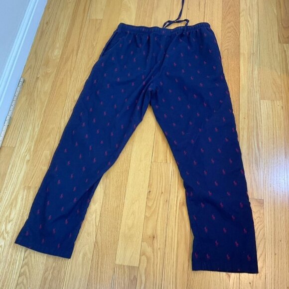 Polo Ralph Lauren Pants Flannel Navy Blue Red Logo (XL) - Picture 4 of 8